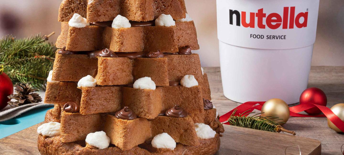 Pandoro Christmas Tree Cake with Nutella and Whipped Cream - Pina