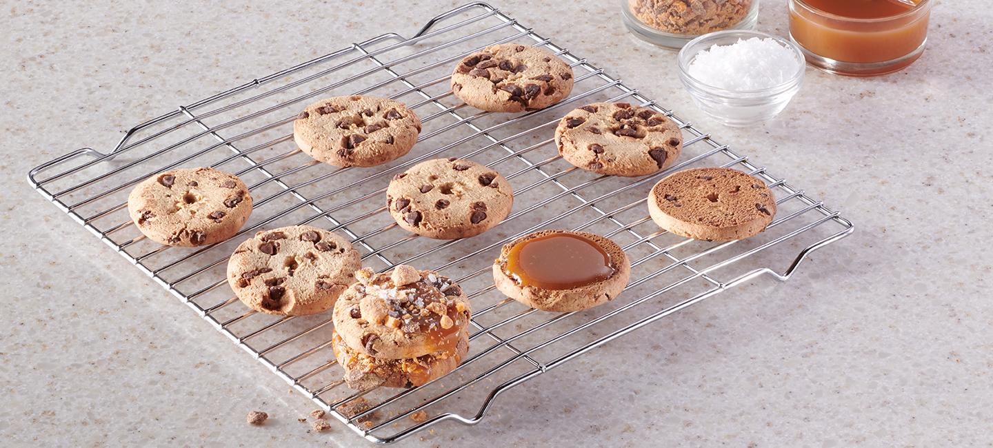 Chocolate Chip Salted Caramel Cookie Sandwiches made with Butterfinger®
